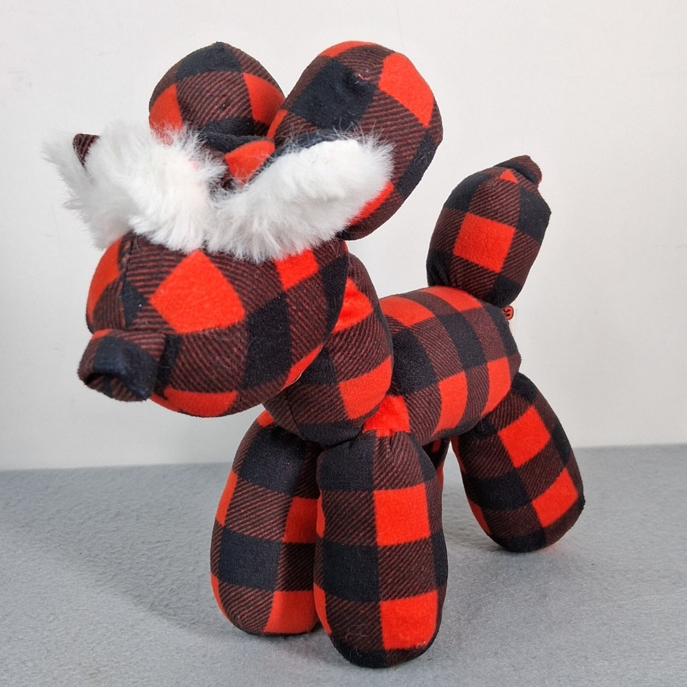 Dan Dee Plush Buffalo Plaid Balloon Dog Red Black Small Holiday Christmas Decor